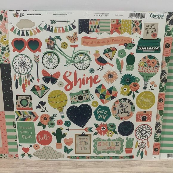 Echo Park "Just Be You" 1 Sticker Sheet/ 4 Two-Sided Sheets Junk Journal - Picture 2 of 4